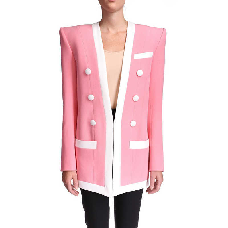 

HIGH QUALITY est Designer Blazer Women's Double Breasted Contrast Fringe Jacket 210526, Pink