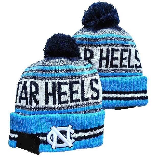 

NEW Men's Blue Black NCAA Knitted Beanie Cap Wool Warm Sport Striped Sideline North USA College Cuffed Pom Beanie Hats Men Women Bonnet, Blue;gray