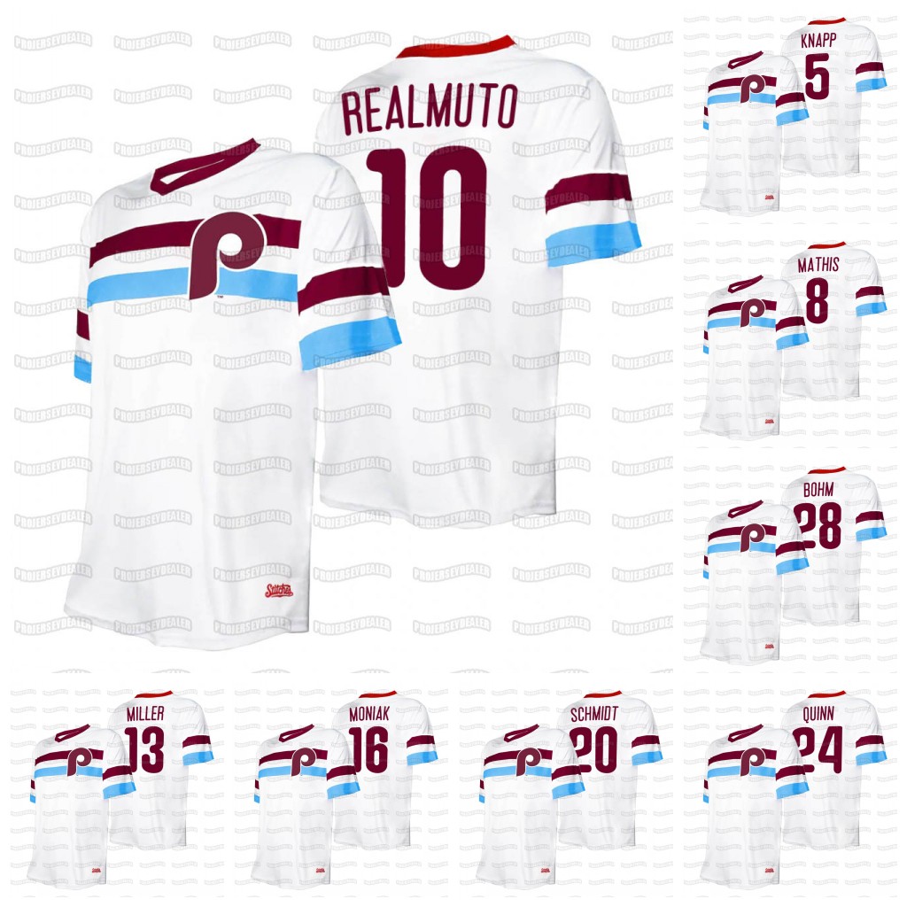 

Philadelphia Collection V-Neck Jersey Schmidt J.T. Realmuto Jeff Mathis Brad Miller Moniak Roman Quinn Alec Bohm C.J. Chatham Travis Jankowski Herrera, 31 travis jankowski