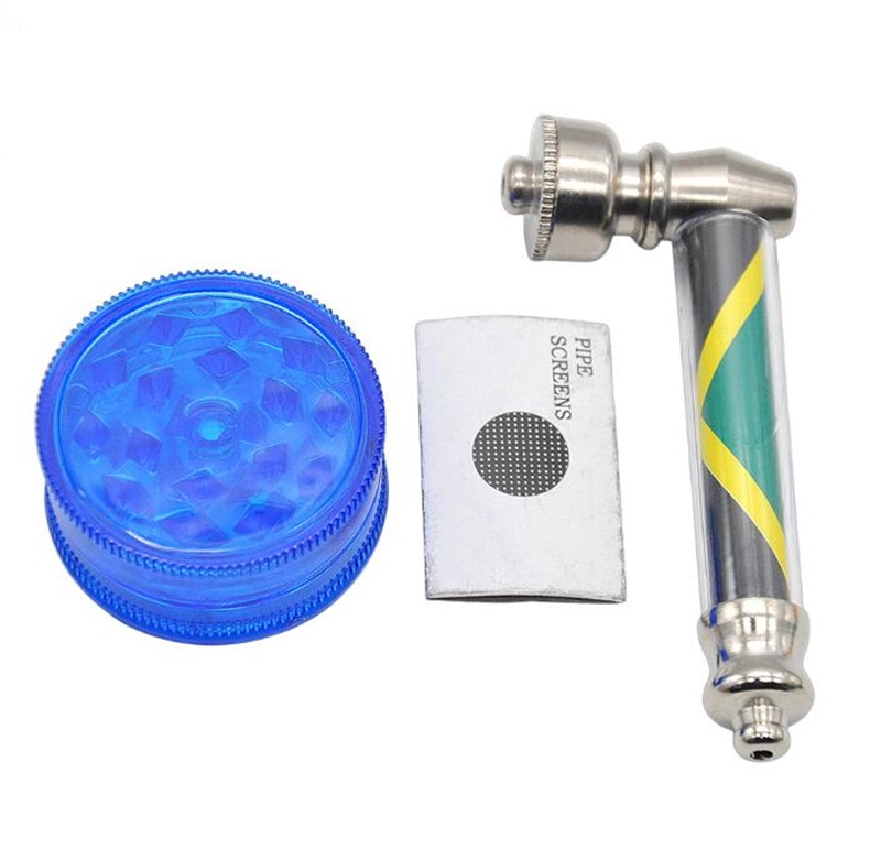 

Classic Jamaica Rasta Leaf Smoking Set:Metal Smoking Pipe + Plastic Tobacco Grinder +1 Booklet Metal Pipe Screen Color Random 304 V2
