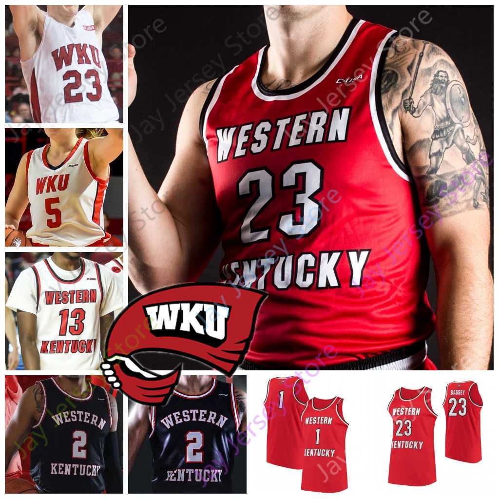 

Western Kentucky Hilltoppers Basketball Jersey NCAA College Hollingsworth Charles Bassey Carson Williams Savage Anderson Camron Justice Lee, White ii