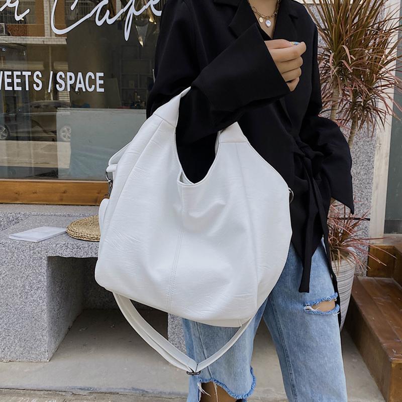 

Women White Handbag Big Soft Pu Leather Shopper Shoulder Bag Large Capacity Casual Tote Bags Ladies Crossbody Hobo Grand Sac Cross Body, Black