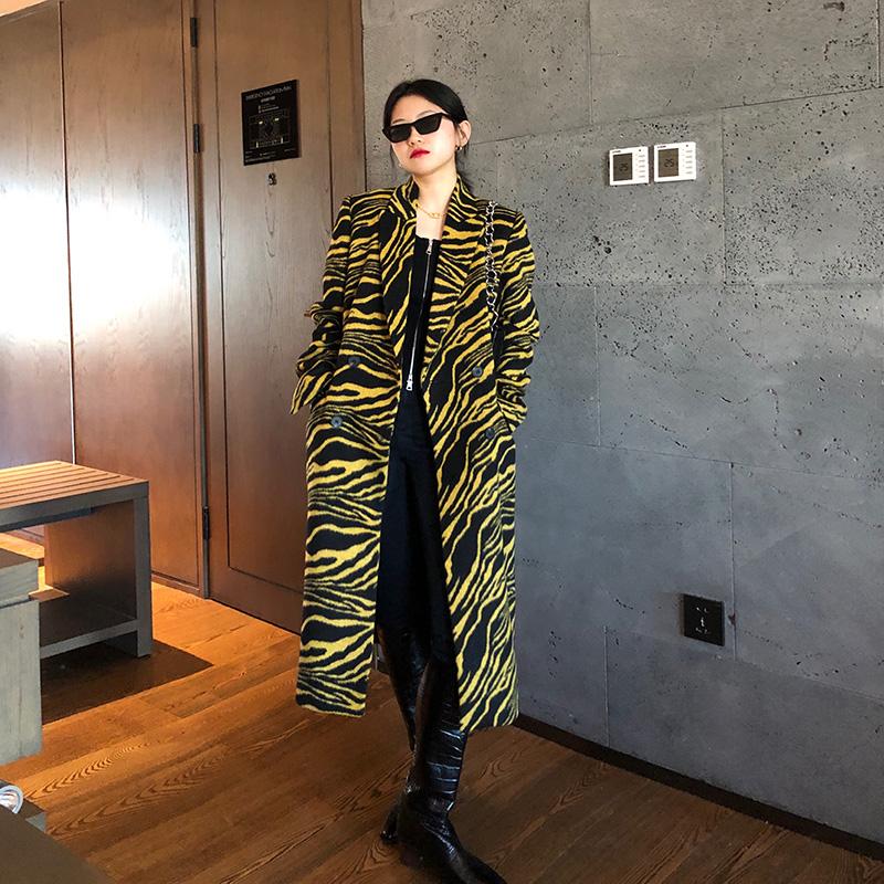 

Women' Wool & Blends 2021 Zebra Print Jacket Winter Thick Parka Long Warm Suitcollar Woolen Coat Female Fashion Outwear, Photo color