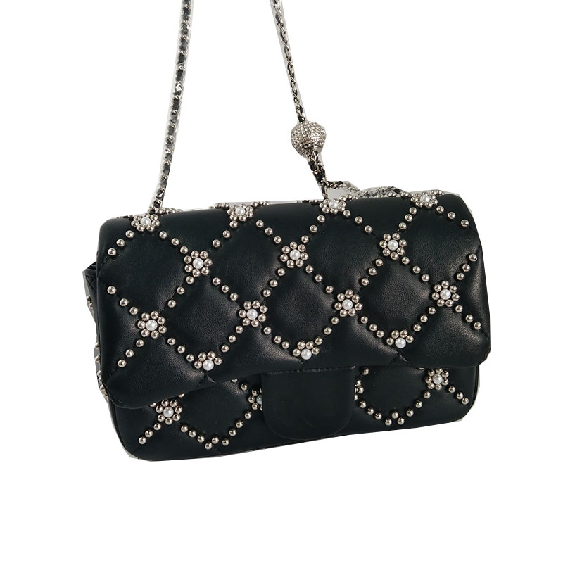 

22CM Classic Mini Flap Square Designer Bags Pearl Beads Stud Strass Silver Ball Adjustable Shoulder Strap Turn Lock Luxury Interior Compartment Handbags, Box