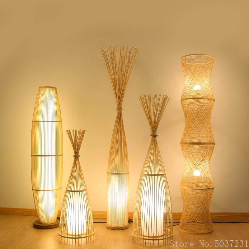 

Japanese Bamboo Lamp Floor Tatami Chinese Zen Tea Room Lights Nordic Living Bedroom Study Vertical Fishing Lamps