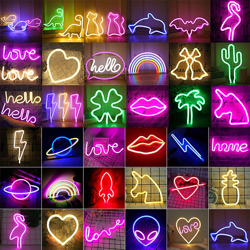 

144 Style LED Neon Night Light Sign Wall Art Strips Xmas Birthday Gift Wedding Party Lights Lighting Hanging Work On AA Battery And USB EUB