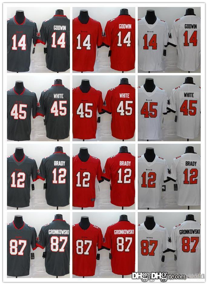 

Men Tampa Bay Buccaneer 12 Tom Brady 14 Chris Godwin 87 Rob Gronkowski 45 Devin White 13 Mike Evans Football Jerseys, Black;red