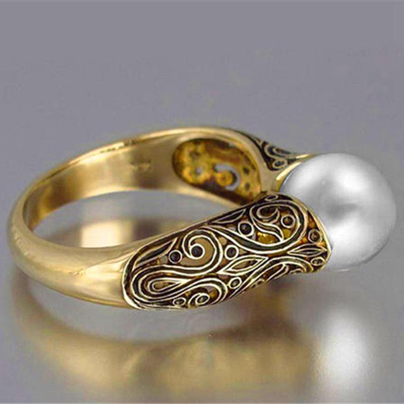 

Cluster Rings Imitation Pearl For Women Vintage Style Hollow Pattern 3 Color Finger Ring Party Gift Fashion Jewelry KAR340, Golden;silver