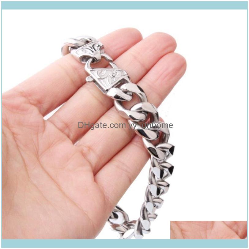 

Link, Bracelets Jewelry12/15Mm Trendy Stainless Steel Sier Color Polished Cuban Curb Chain Biker Gift Men Women Bracelet Bangle Unisexs Jewe