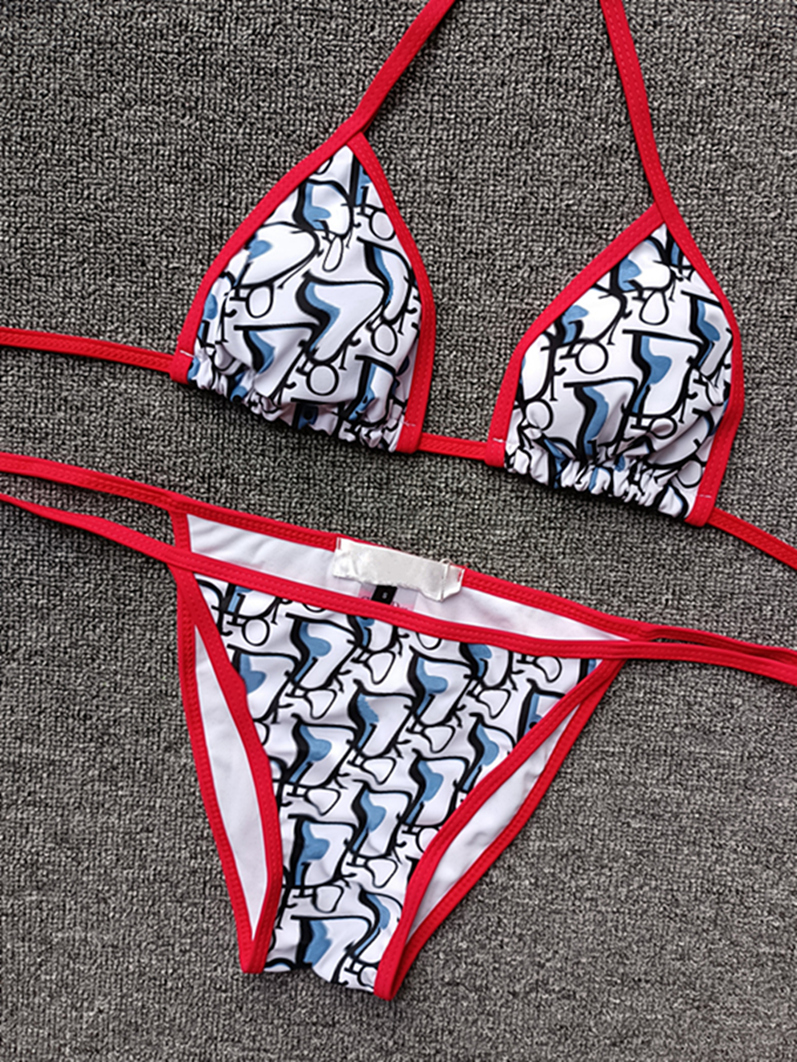 

2022 Bathing suit women feeling small chest hang together neck placket removable smoke fashion belt letter three point a bikini asds789, 2#