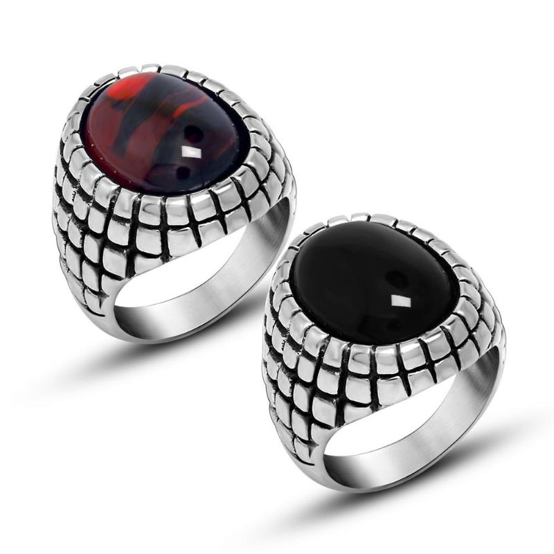 

Wedding Rings Vintage Black Red CZ Stone Men's Europen Ancient Style 316L Stainless Steel Ring For Men Jewelry High Quality