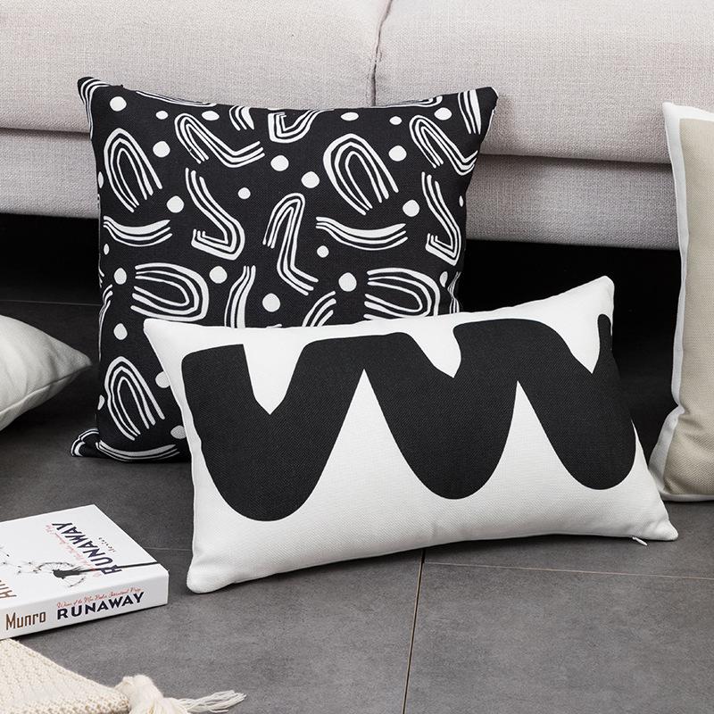 

Cushion/Decorative Pillow Modern Abstract Soft Cushion Cover 45x45cm Black White Home Desecration Handmade Knot Cotton For Living Room Bed, E 30x50