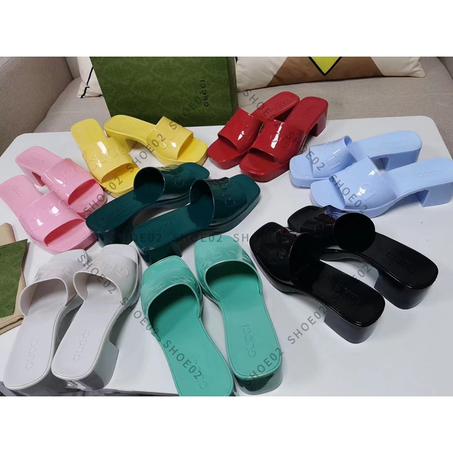 

woman Designer slipper fashion Sandals Beach Thick bottom slippers platform Alphabet lady High heel slides shoe02 01, Box