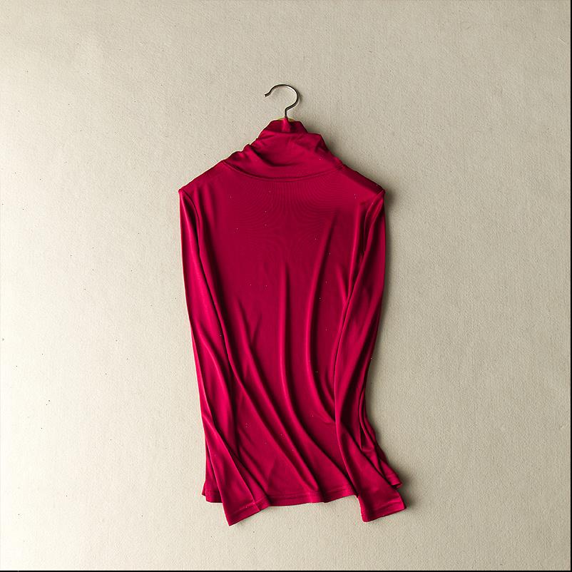 

womens t shirt autumn winter women nature silk double sided knitted real neckwear thin high collar thermal underwear, White