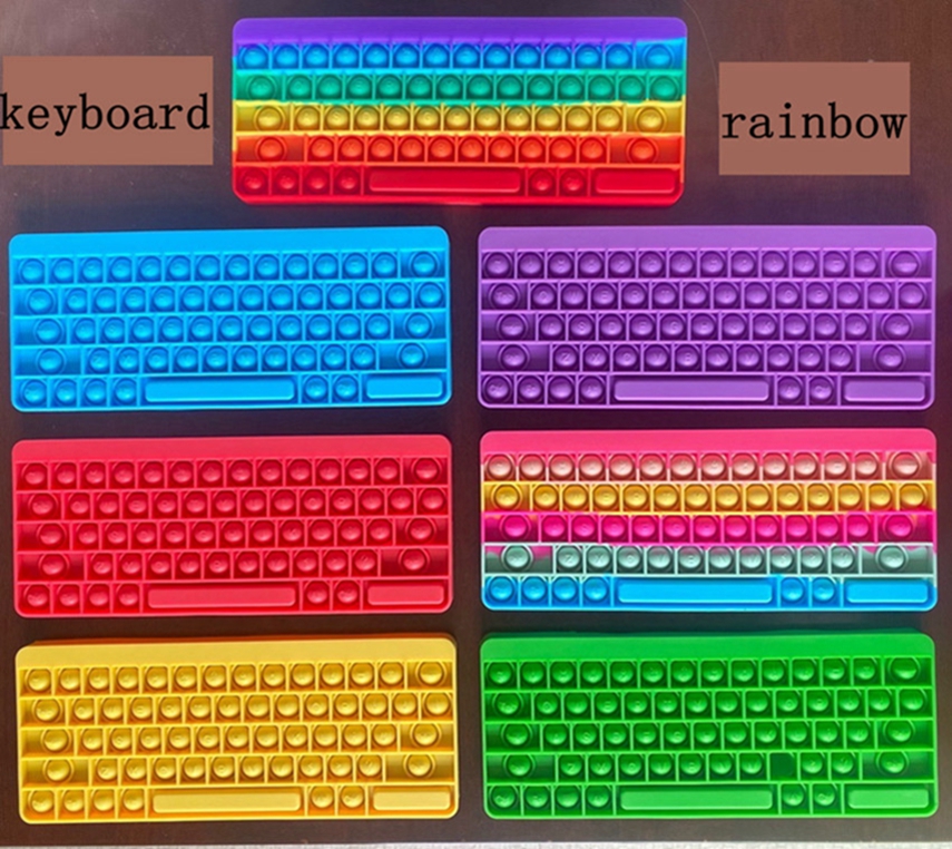 

Keyboard Shape Fidget Rainbow Toy with Letter Party Favor Silicone Stress Reliever Dimple Sensory Toys LLA908