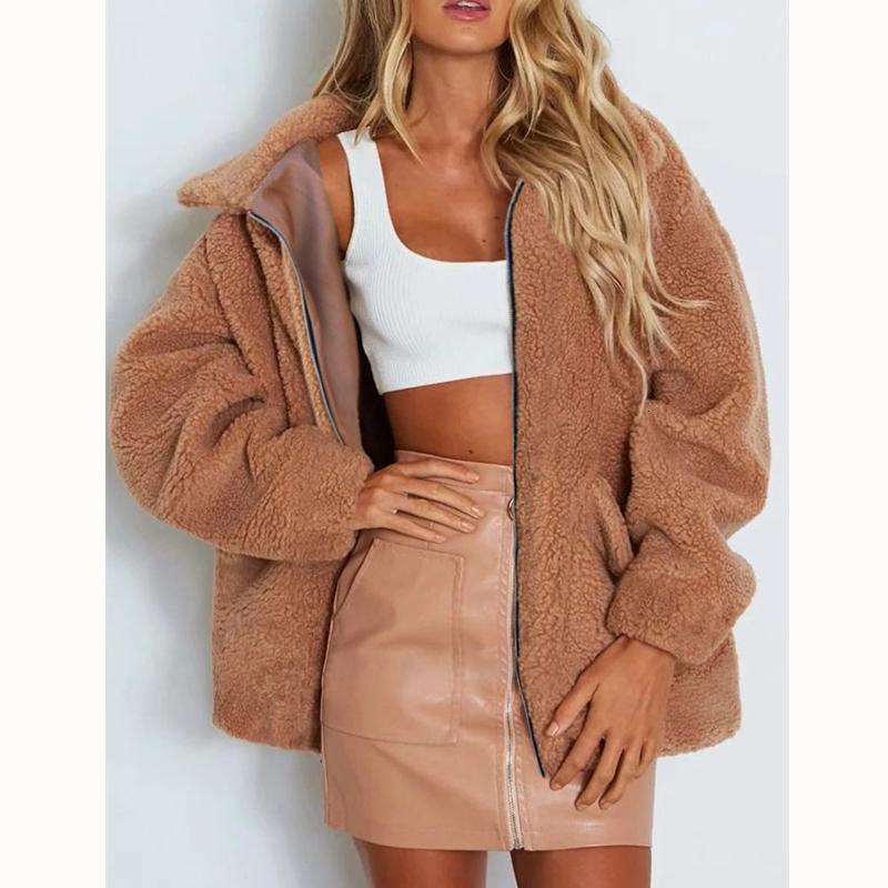 

Women's Fur & Faux Women Teddy Coat Winter Plush Warm Zipper Loose Jackets Outerwear Plus Size Pocket Hairy Coats Overcoat Streetwear, Black