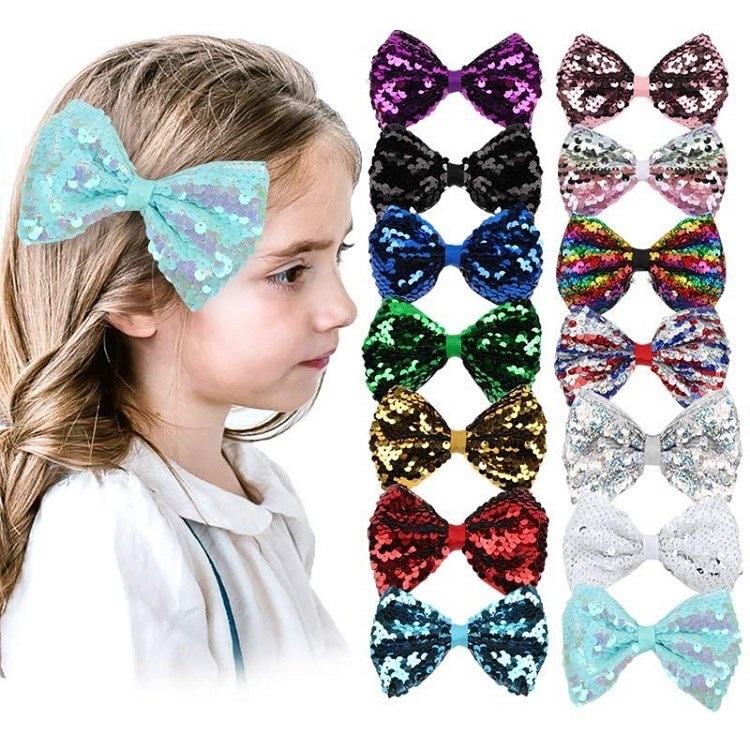 

14 color Sequin bow hair clip children cheerleading Children's Hair Bows Barrettes card home Hair Accessories T2I52076, Multi-color