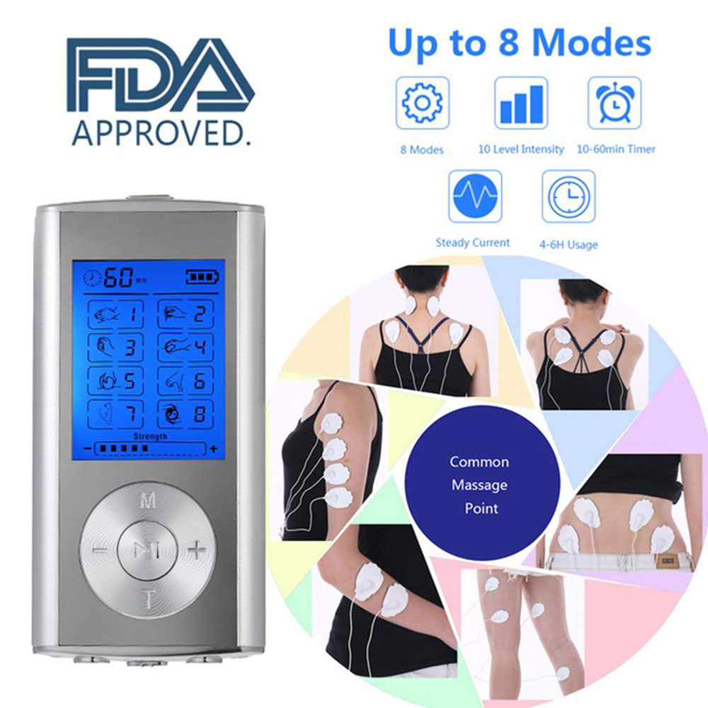 

TENS EMS Unit 8 Modes Digital Palm Device Best Pain Relief Machine for Neck Back Lumbar Muscle Stimulator Therapy Body Massager