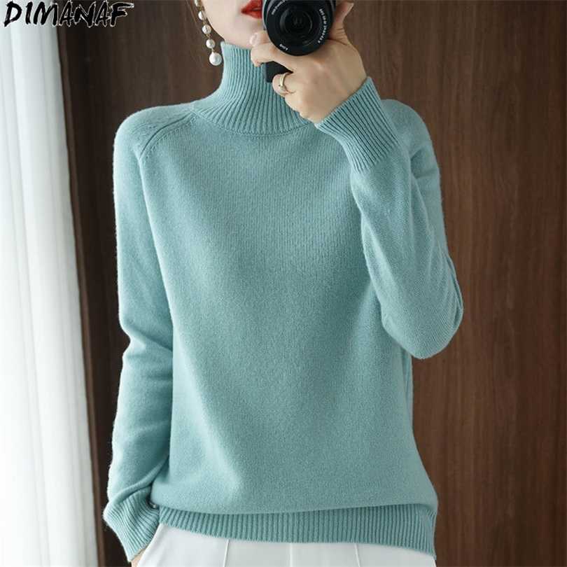 

DIMANAF Autumn Women Sweaters Winter Lady Pullover Tops Female Clothes Turtleneck Wool Knitted Basic Solid Tees Shirt 211018, Si-806-lu