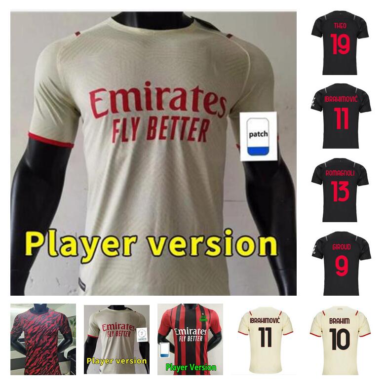 

Player version 2021 2022 IBRAHIMOVIC Soccer Jerseys BRAHIM TOMORI GIROUD R.LEÃO TONALI KJÆR Kessie M.MAIGNAN THEO REBIC A.REBIC CUTRONE Football shirt uniform, 21/22