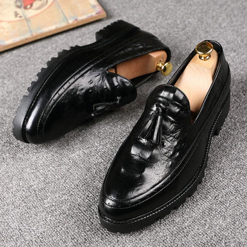 

Dress Shoes Fashion Designer Luxury Men Formal Leather Shoe Pointed Oxfords Loafers Driving Kl44, Slip on black