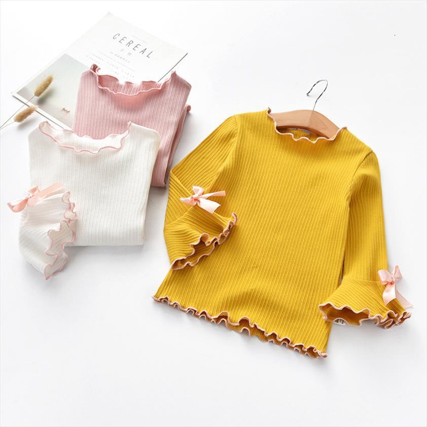 

Girls T Shirt Spring Autumn Baby Kid Flare Sleeve Bow Knot Casual Childrens Cotton Long Clothes For, Blue