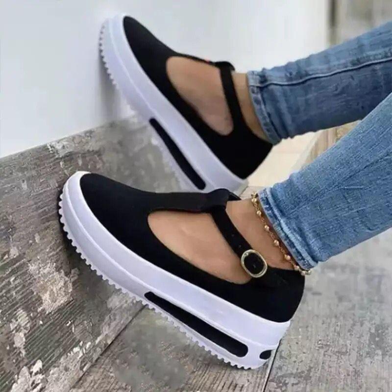 

Summer Women's Sandals Vintage Wedge Shoes Woman Buckle Strap Straw Thick Bottom Flats Platform Flock Sandalias Mujer Dress, Black