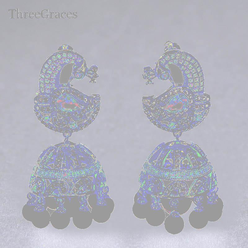 

Dangle & Chandelier ThreeGraces Jewelry Shiny Yellow God Color Cubic Zircon Micro Pave Pearl Dangling Big Bohemian Peacock Earrings For Wome, Silver