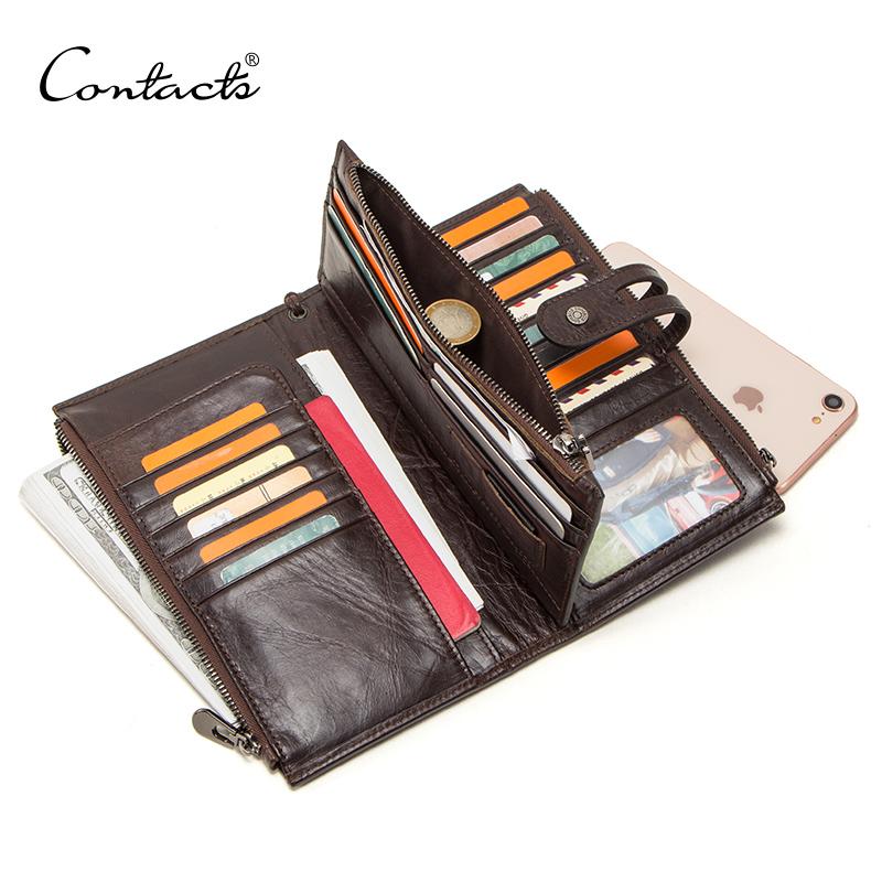 

Wallets CONTACT'S Genuine Leather Men Wallet Long Clutch For Cell Phone Women Coin Purse Travel Money Bag Male Passport Holder, Blue