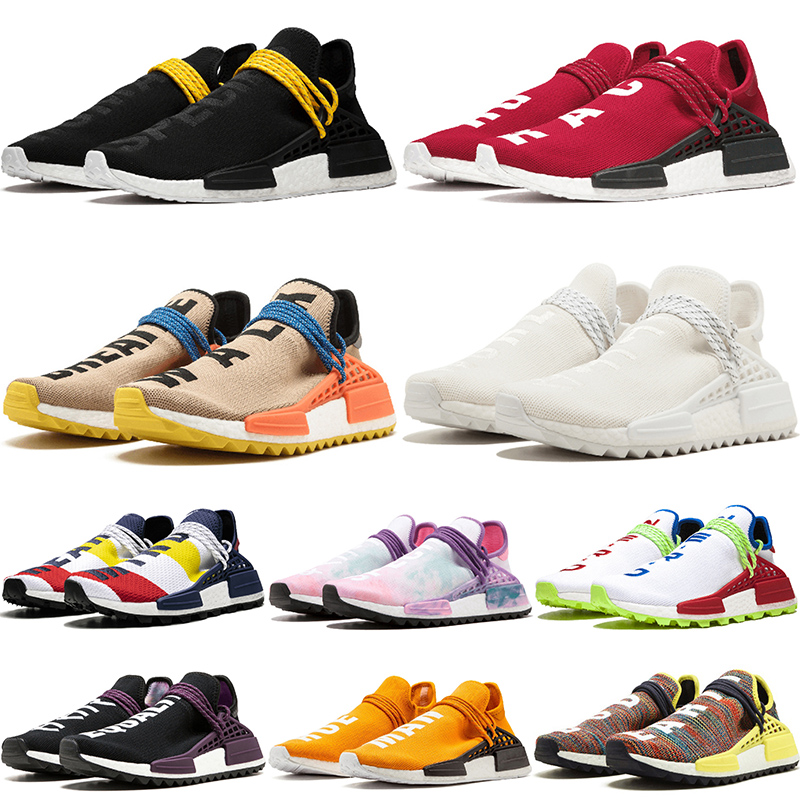 

Mens Women Running Shoes Human Race NMD Pharrell Williams Triple Black Red Pale Nude ALL White Metallic Gold Trainers Outdoor Sneakers 36-47