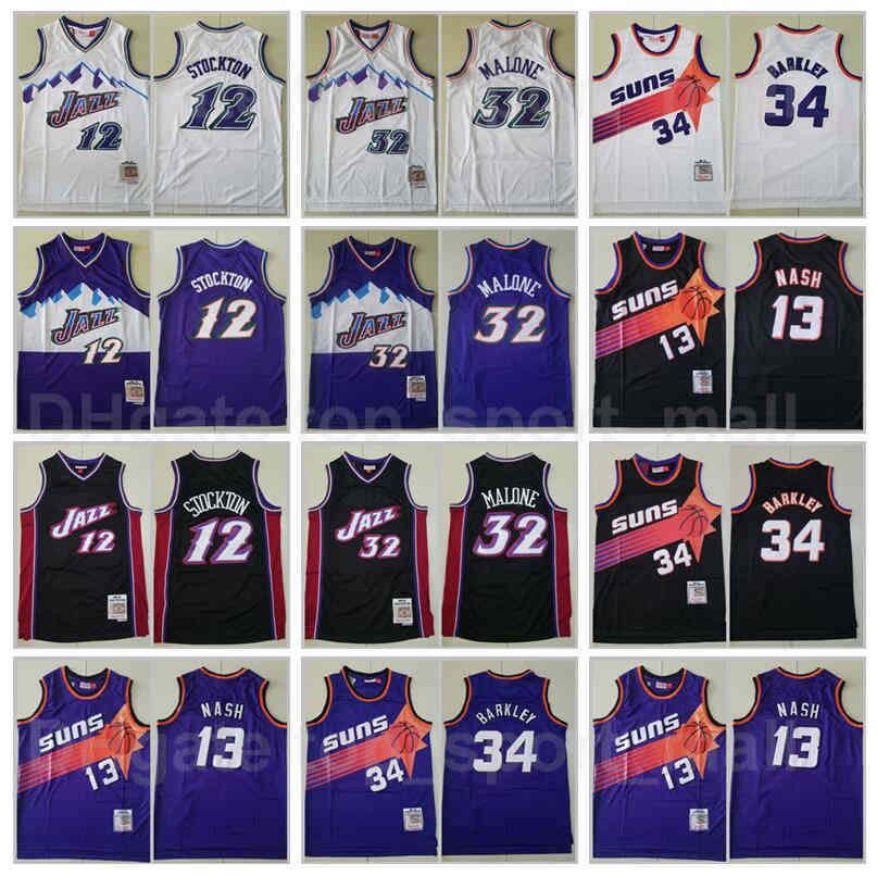 

Mitchell & Ness Basketball John Stockton Jersey 12 Karl Malone 32 Steve Nash 13 Charles Barkley 34 Color Purple White Black Vintage Stitched Good, 12 black