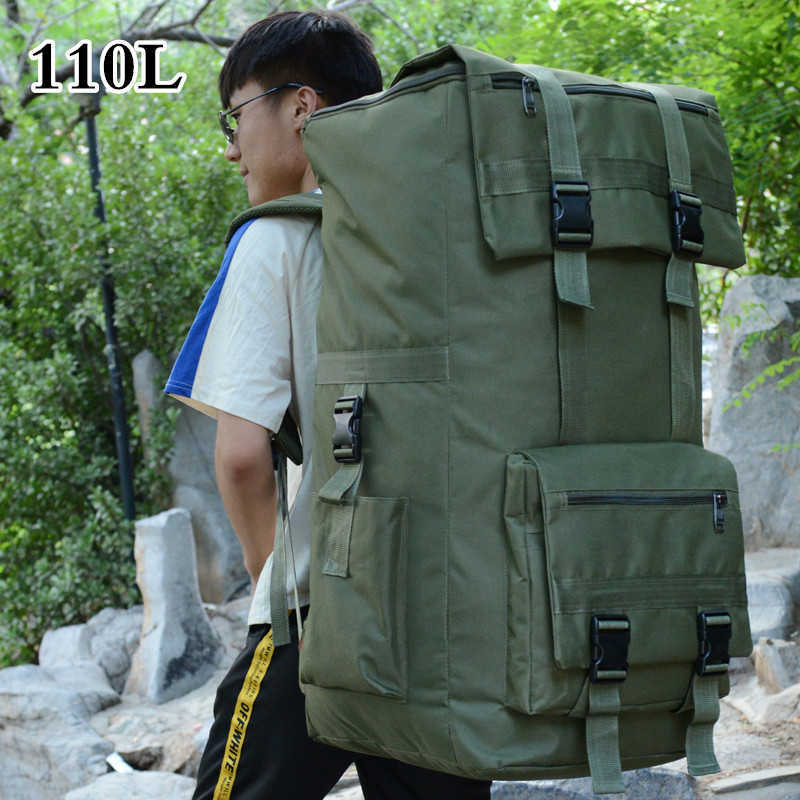 

110L Outdoor Travel Hiking Backpack Men Women Trekking Climbing Camping Bag Large Capacity Camouflage Army Rucksack Luggage Bag Q0721, Jungle