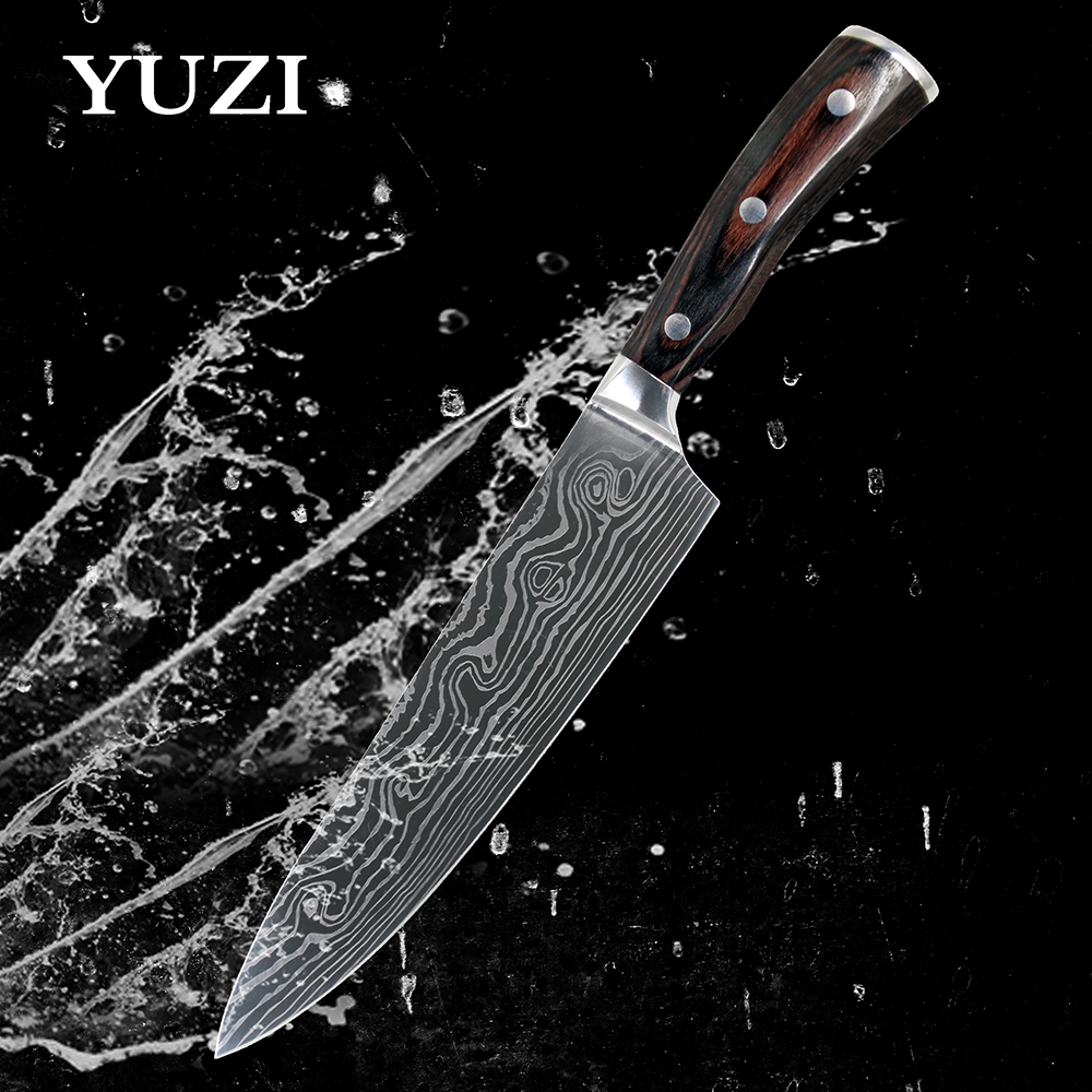 

High quality 440C German Kitchen Knives Damascus Laser Pattern Utility Chef Knife Cleaver Filleting Santoku Cooking Tool