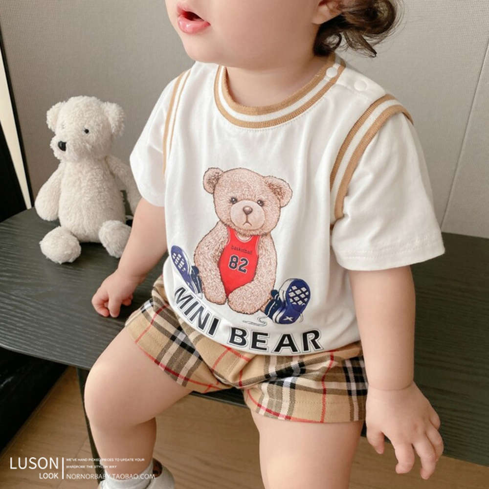 

Boys and girls suits Baby suit summer boys and girls' short sleeve, White
