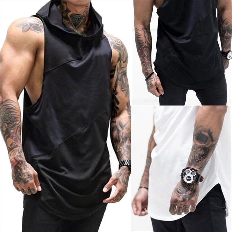 

men gym clothing bodybuilding stringer hoodie tank muscle hooded vest sport tees, White;black