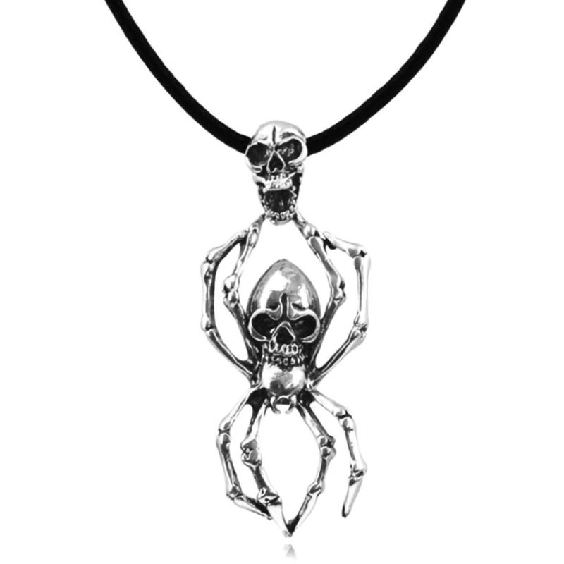 

Pendant Necklaces 2022 Punk Skull Spider Stainless Steel Necklace Exaggerated Creative Titanium Men's Trendy Jewelry, Silver