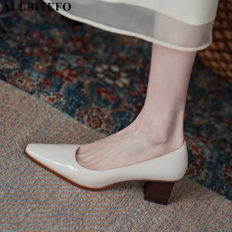 

ALLBITEFO thick heel genuine leather women heels shoes street fashion casual high heels girls high heel shoes simple basic shoes 210611, As picture