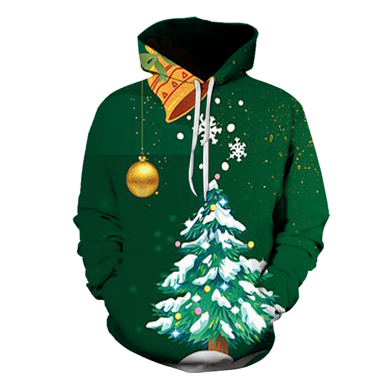 

Christmas Snow Tree Cute Pattern Hoodie Visual Impact Party Top Punk Gothic Round Neck High Quality Sweater Hoodie, Black