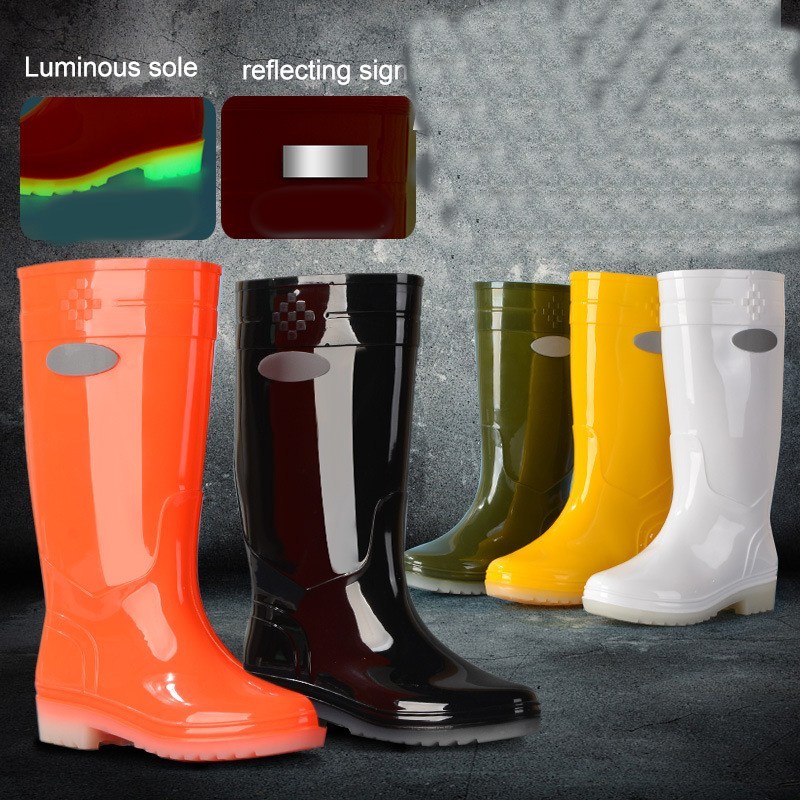 

Men women Rain Boots Multi Colour Luminous High Top Work Shoes Nonslip Kitchen Footwear z930, Black;red