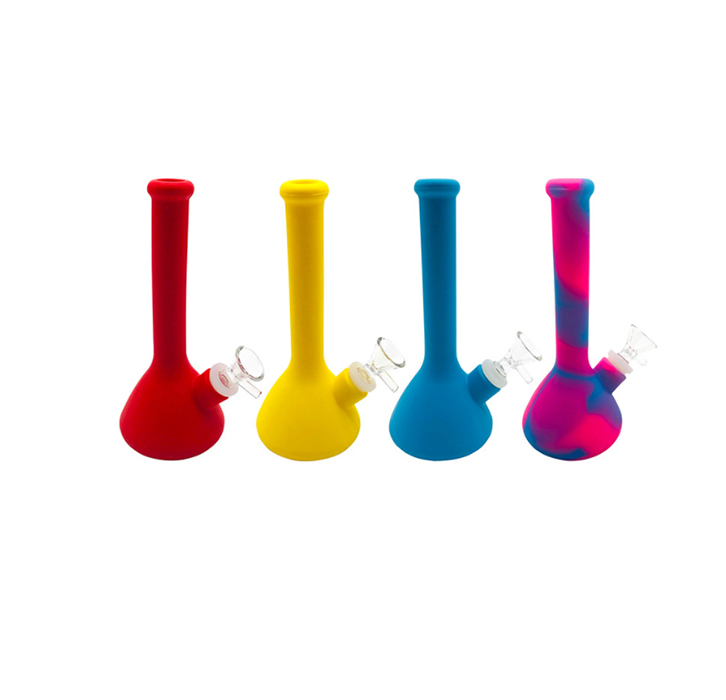 

Silicone Beaker Pipe Water Bong 7.5 Inch Smoking Tobacco Pipes Colour Straight Tube Design With 14mm female unbreakable Downstem Glass Bowl Oil Rig Hookah Wax Pen
