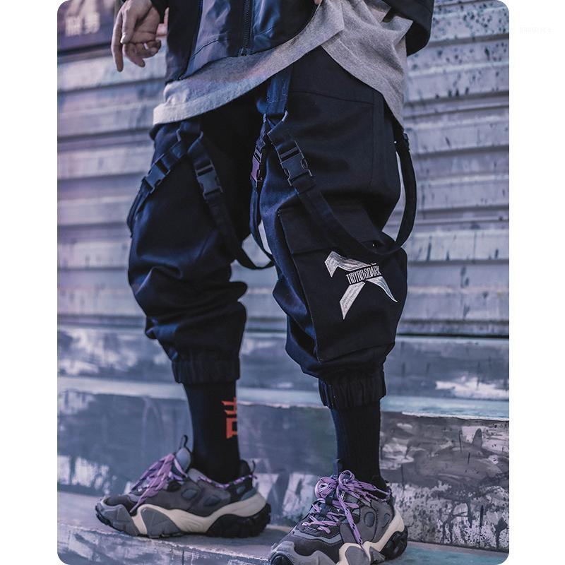 

Men's Pants Clothes Multi War Zone Functional Wind Legged Large Pocket Casual Ribbon Harajuku Fashion Overalls Street Dress, Black