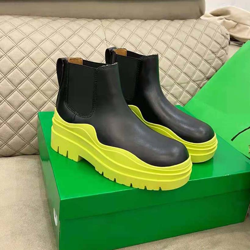

Fashion Designer Boots Ankle boot Martin Chaelsea Booties Brown Cowhide Lining Green Box Packaging Thick Bottom Height 5.5 cm Yellow Luxury Shoes, #28