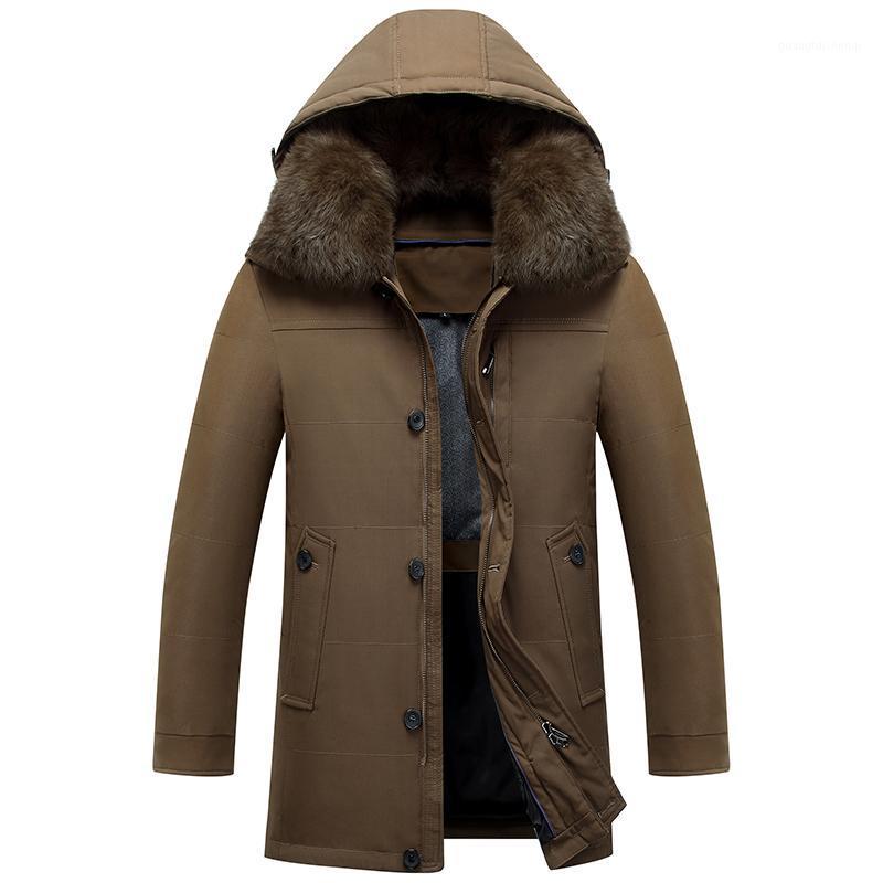 

Men's Down & Parkas Russia Winter Coat Jacket White Duck Thick Warm Fur Collar Detachable Hat Men Windbreakers Overcoat, Brown