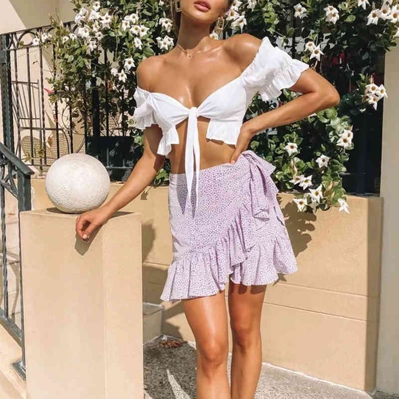 

Skirts Chic Purple Floral Print Bottom Women Summer Ruffle Bow Mini Short Boho Beachwear 1WW3