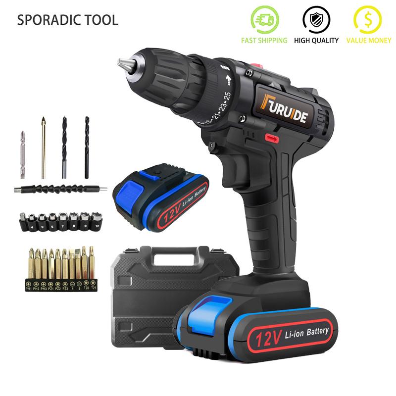 

Professiona Electric Drills 12V Cordless Drill Impact Brushless Variable Speed Screwdrivers Set For Tile Wood Drilling Power Tools