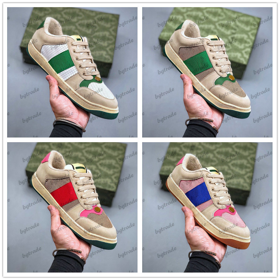 

Distressed Screener Sneaker Vintage Trainer Skate Shoes Multicolour Red Green Strip Leather Classic Trainers Bi-color sole lace-up