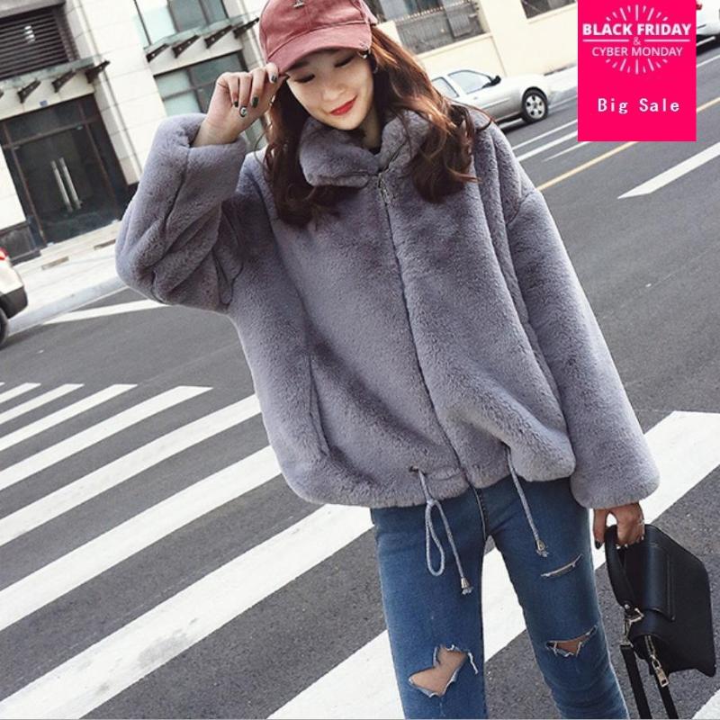 

Women's Fur & Faux Winter Fashion Brand Jacket Imitation Coat Female Long Sleeve Warm Slim Casual Outwear L1665, Black