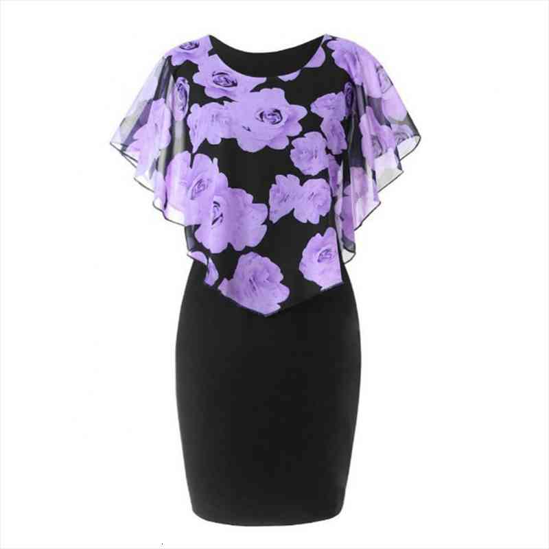 

plus size elegant office lady rose flower print cape bodycon knee length dress for summer, Black;gray