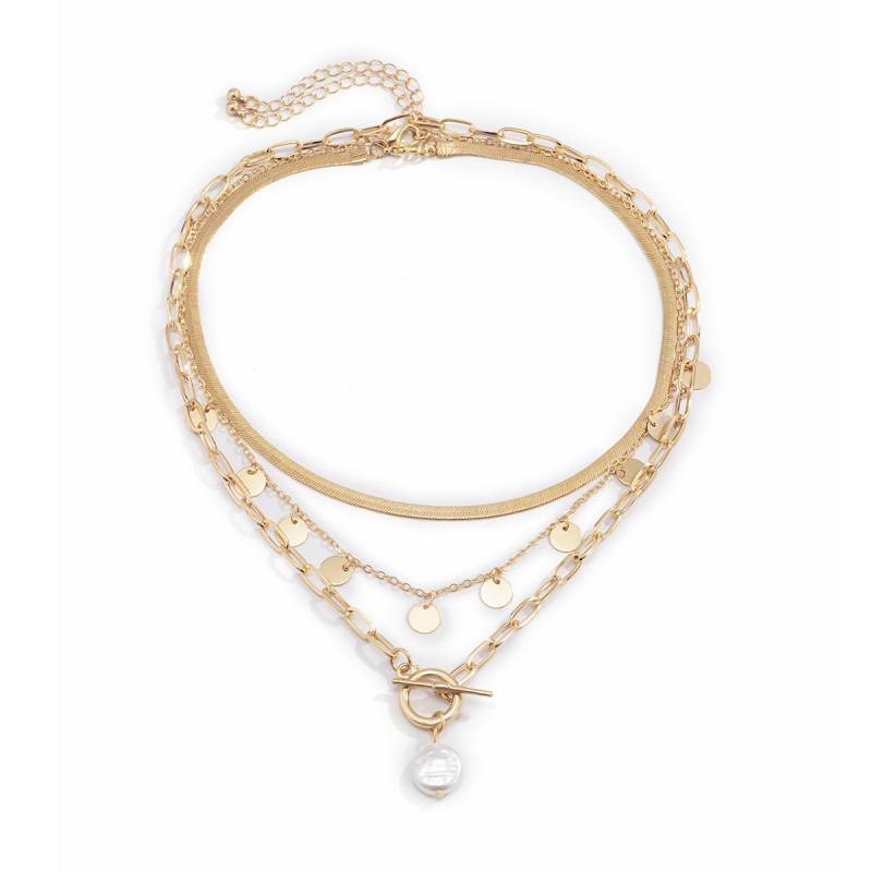 

Gold Plated Women Multilayer Baroque Pearl Pendant OT Toggle Clasp Necklace for Gift