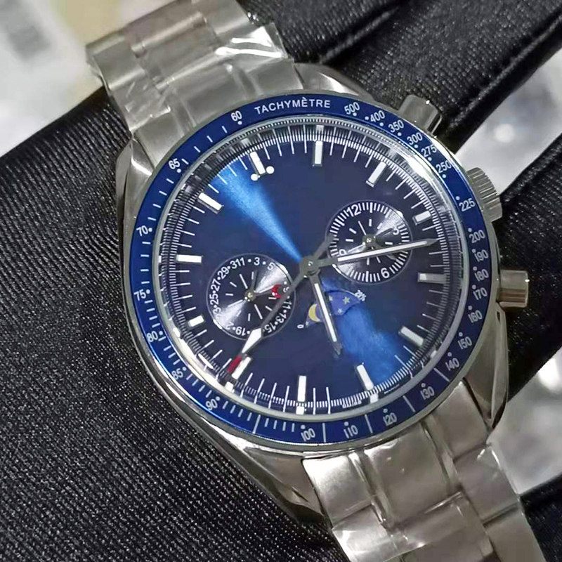 

Top Men Mens Ed White Luxurys Watch MoonPhase Master Automatic Watches Movement Mechanical Oroiogio James Bond 007 Speace Montre de Luxe leather Wristwatches, Box